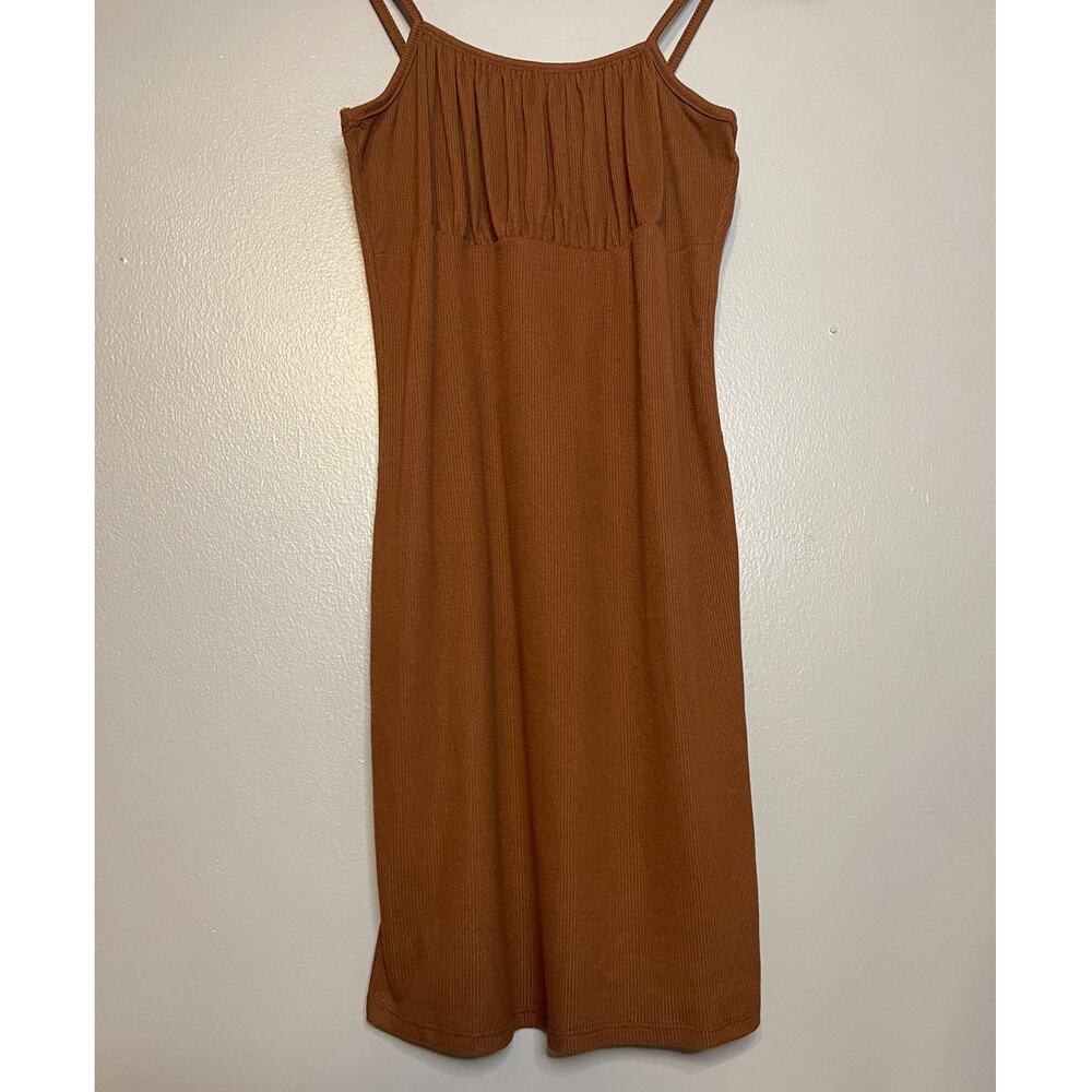 See You Monday Small Dress Short Ribbed Cami Brown Fitted Mini Bodycon Tank